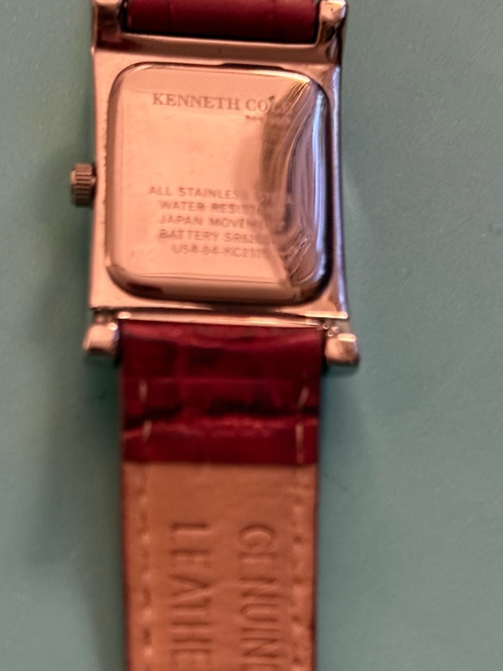Kenneth Cole Red Leather Rectangular Watch - Picture 3 of 3